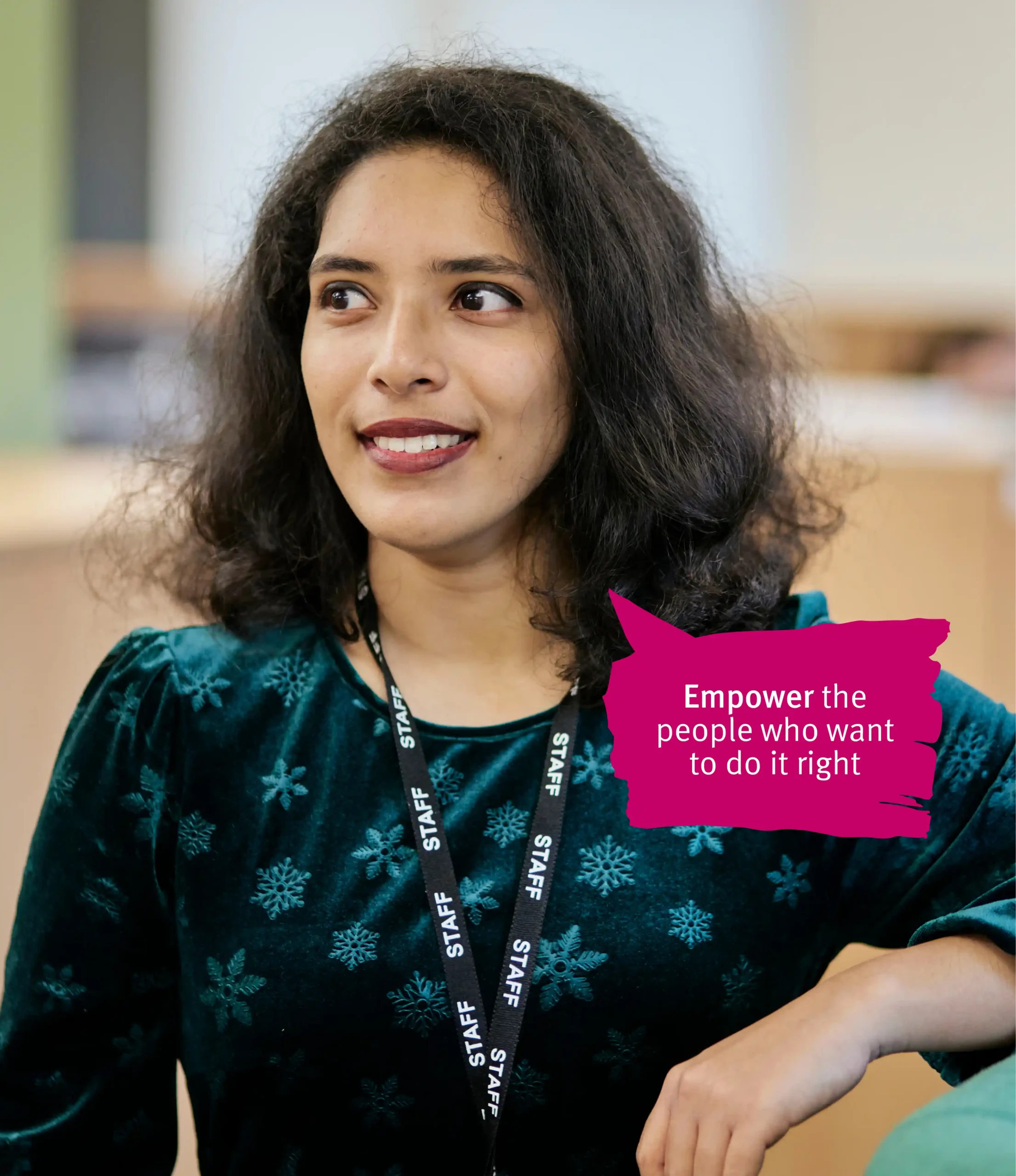 Girl with ID Card standing
