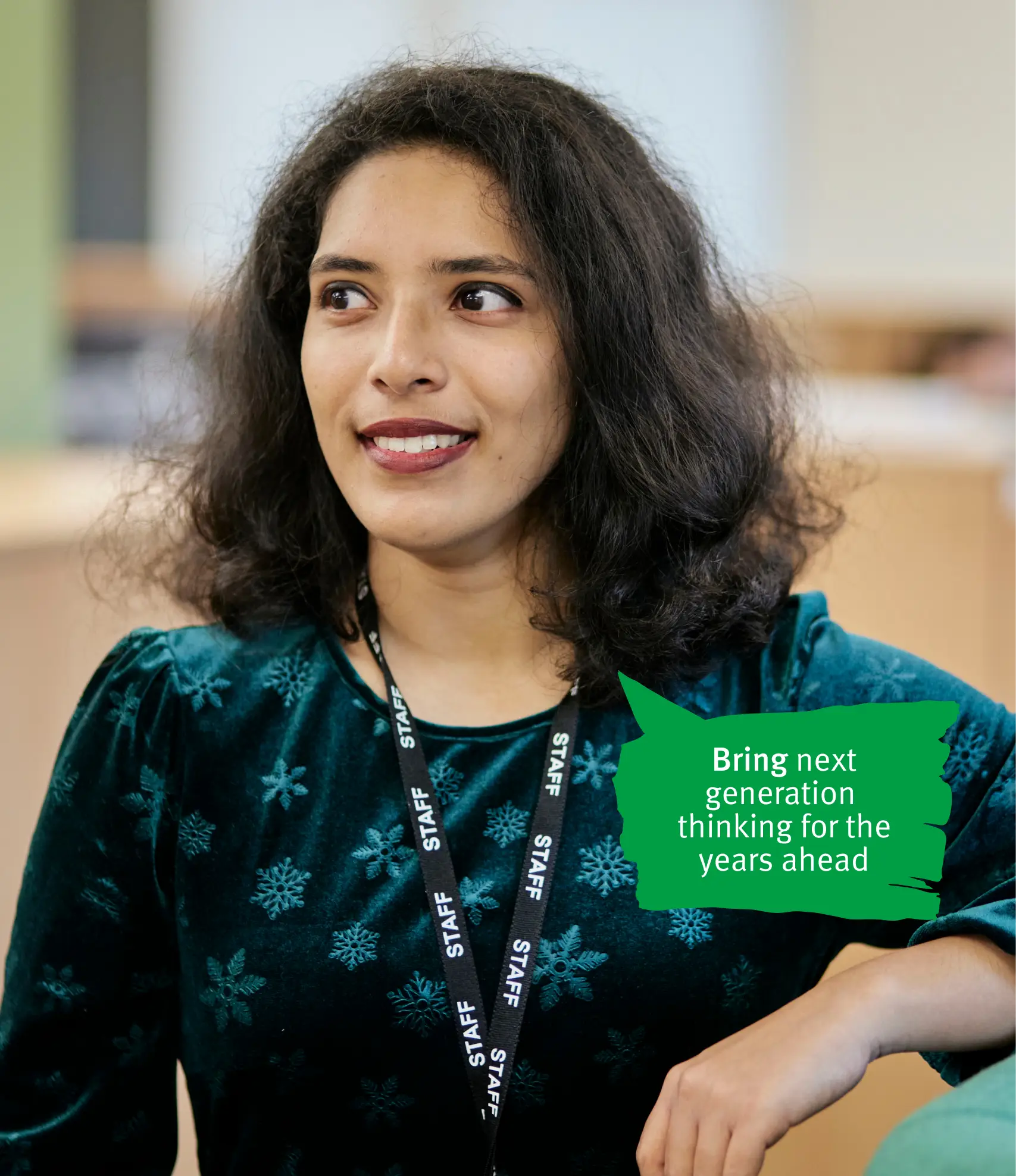 Women in blue sweater standing