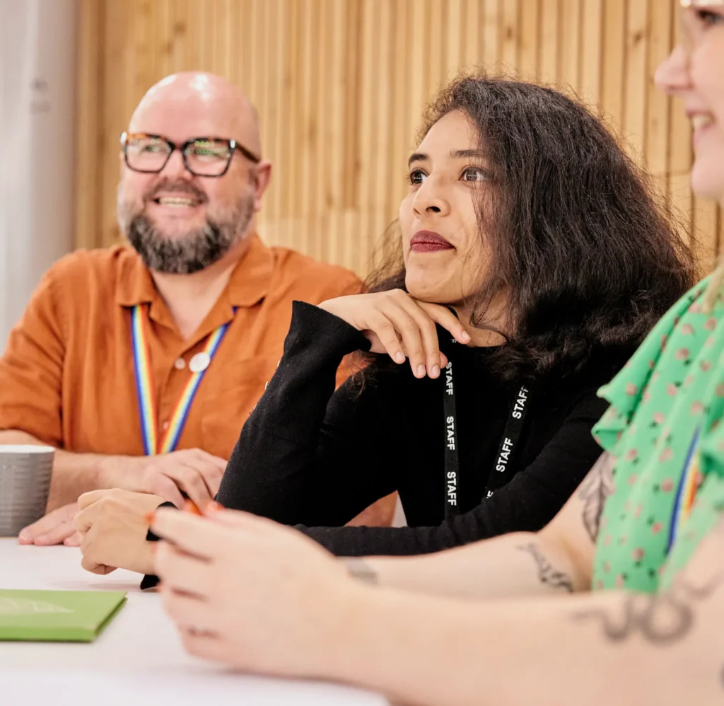 People in group laughing