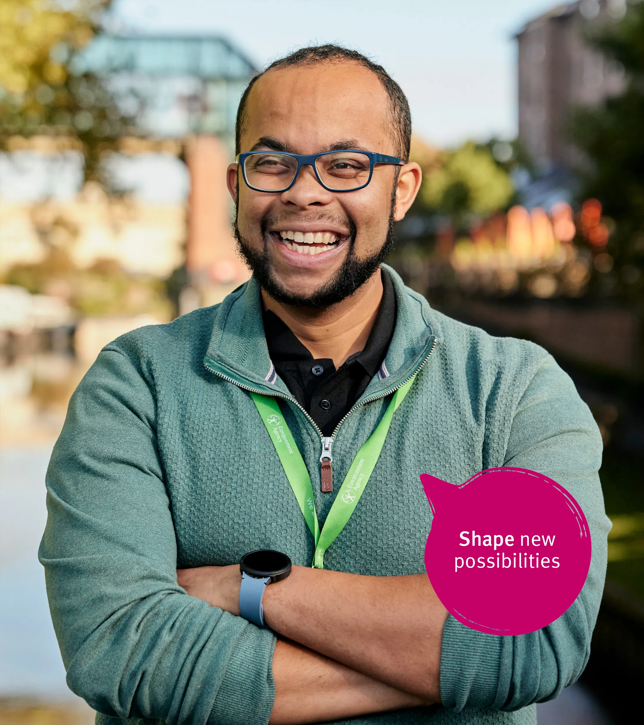Man stand with wear green jacket